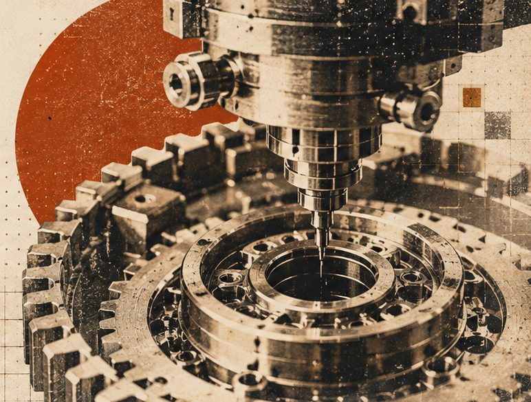 Precision machining of a large industrial gear.